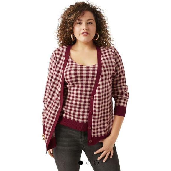 Molly & Isadora Fran Gingham-Print Cardigan size 0X - Picture 1 of 7